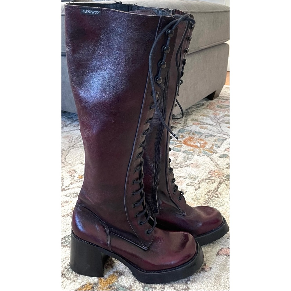 Destroy Women's Lace Up Boots - Burgundy